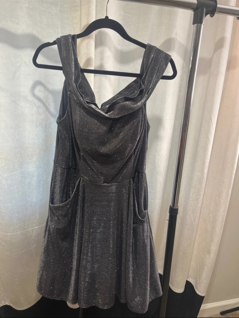 Sparkle Cowl Neck Black Party Dress